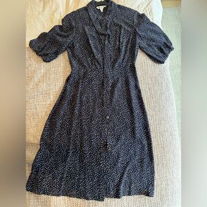 LK Bennett Navy Midi Dress with White Polka Dots